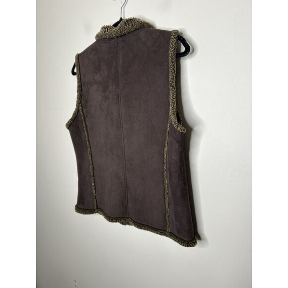 L.L. Bean Faux Shearling Vest Women’s Brown Sherpa Button Up Size Small - Picture 5 of 9